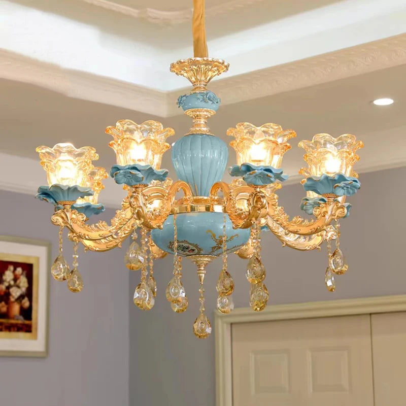 Fei Guang Lighting Ceramic Chandelier Crystal Glass Fixture