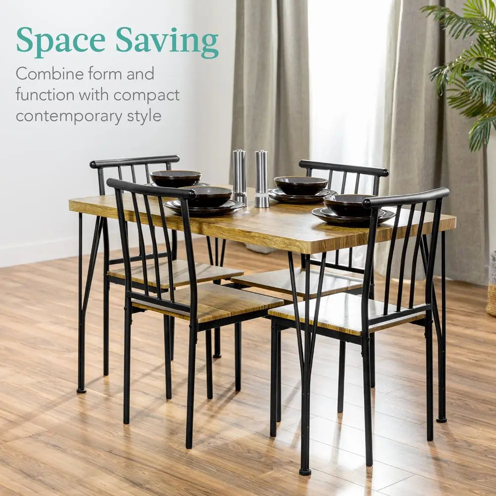 5 Piece Metal And Wood Indoor Modern Rectangular Dining Table Set
