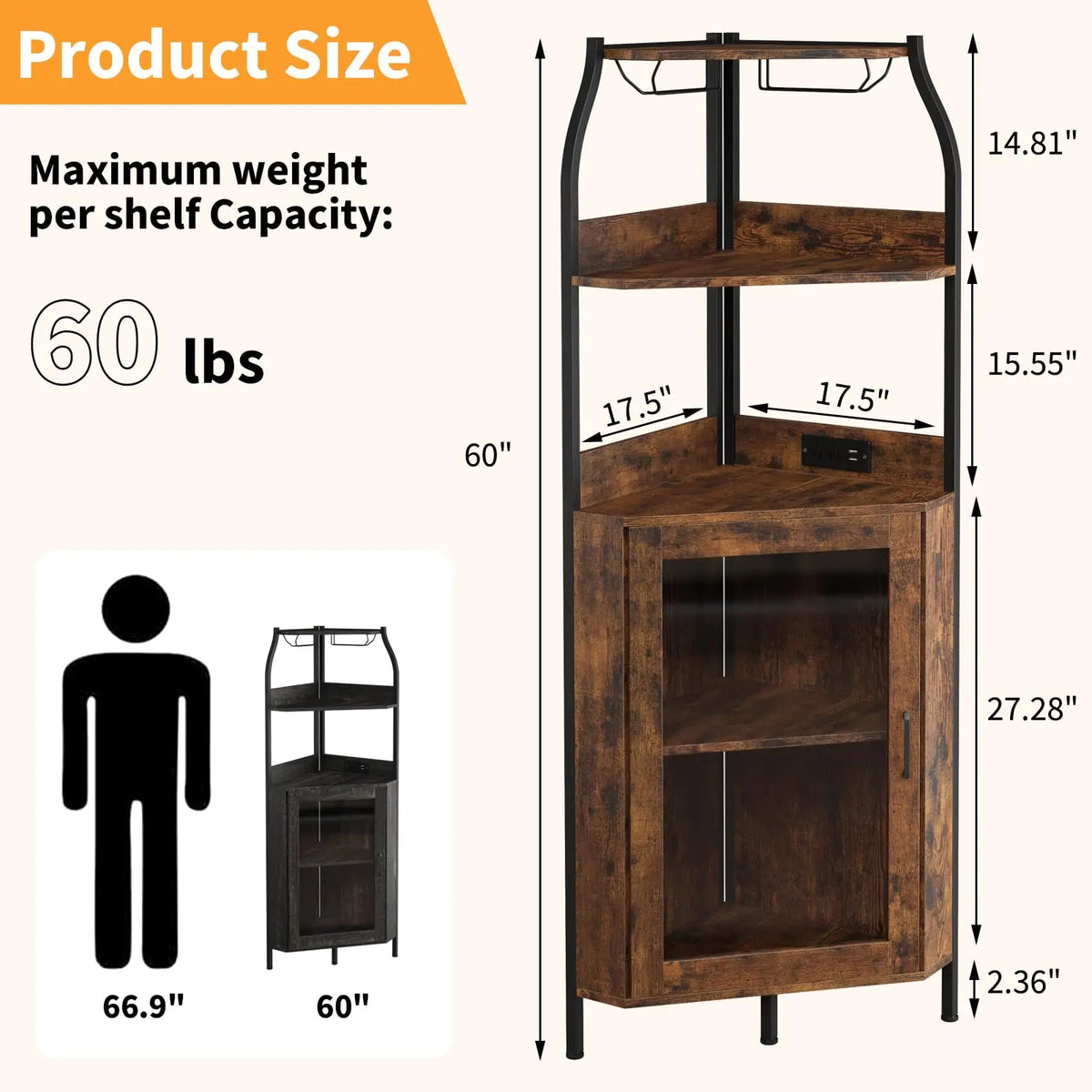 HiMISS Corner Bar Cabinet With LED Lights And Power Outlet