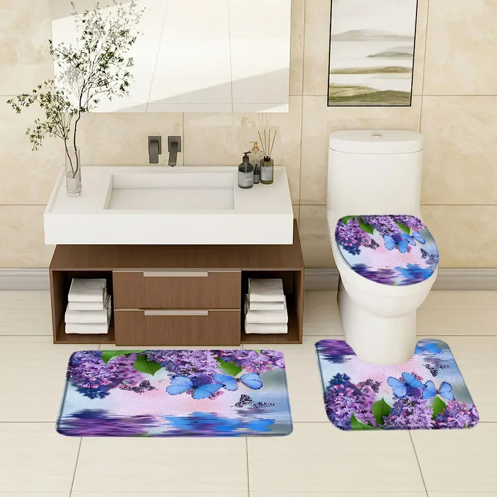 Botanical Rug Set With Watercolor Flower Bath Mats