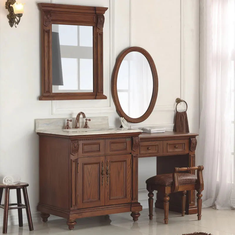 European Style Solid Wood Bathroom Vanity Oak Dressing Table with Handwashing Basin Cabinet Combination American Design XHSH