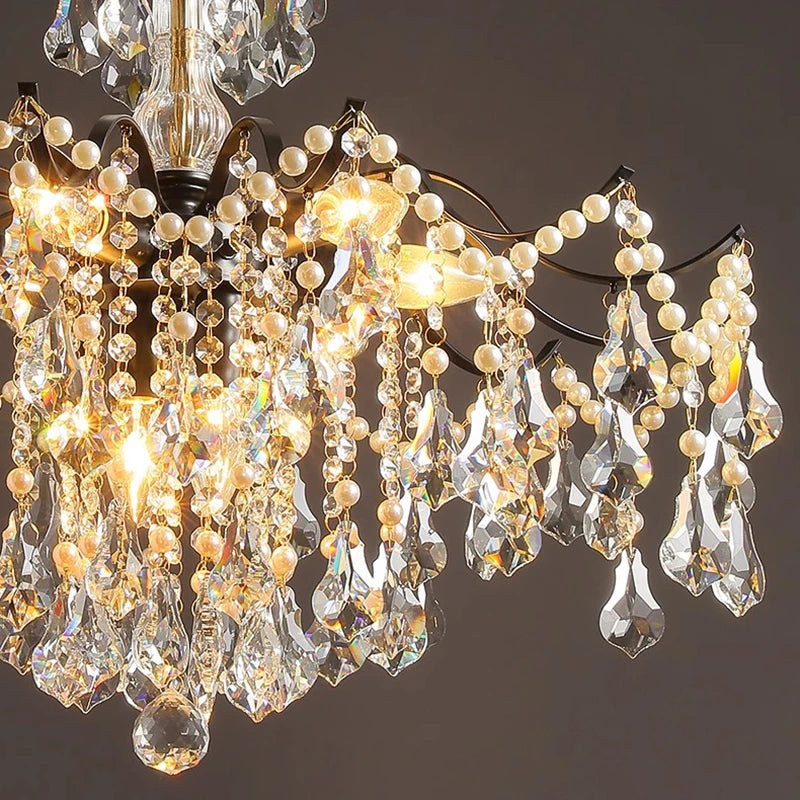 SaloEElaitte American Retro Crystal Pearl Chandeliers E14 Pendant Light