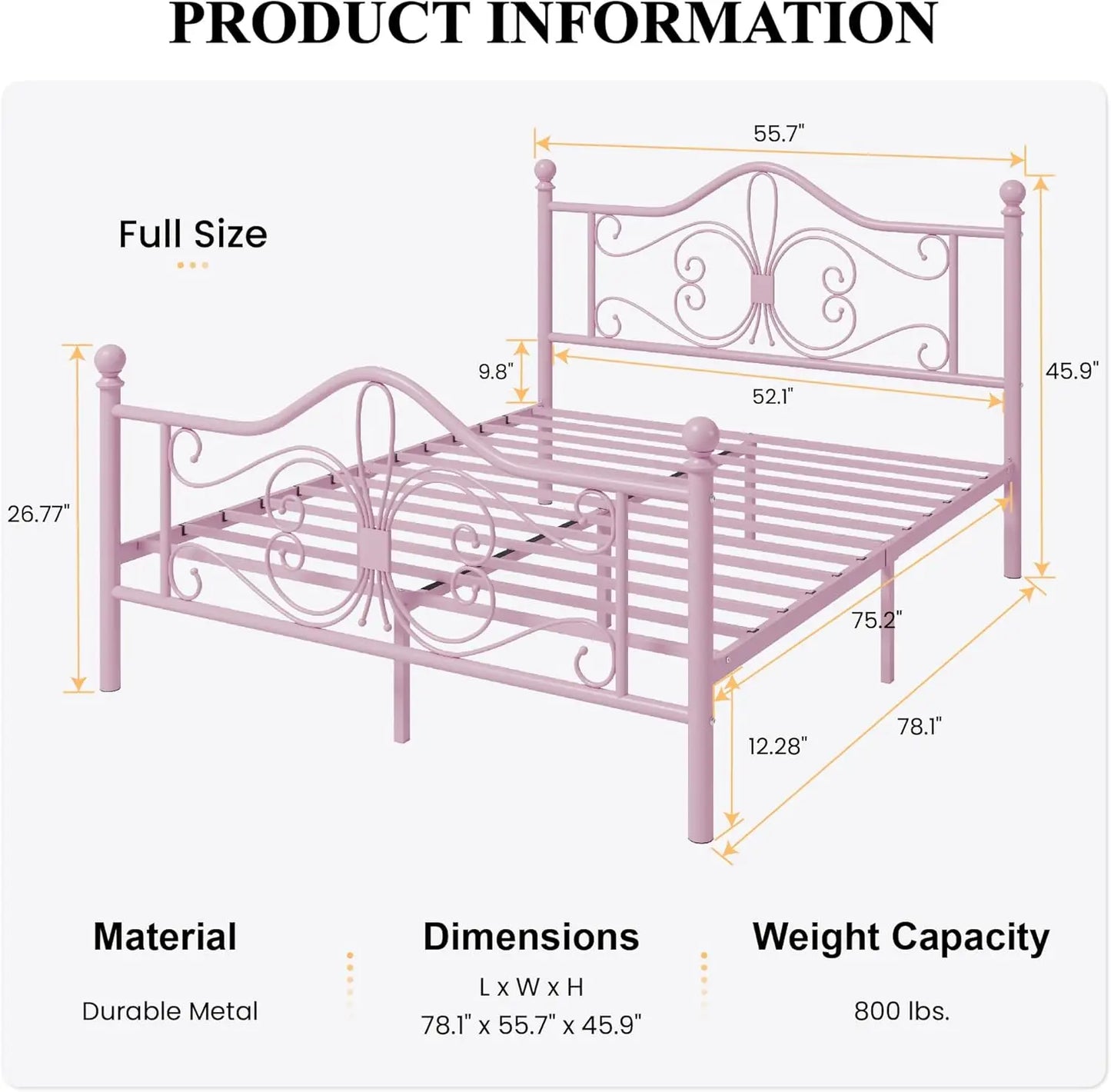 Kids Metal Bed Frame Butterfly Pattern Headboard And Footboard No Box Spring