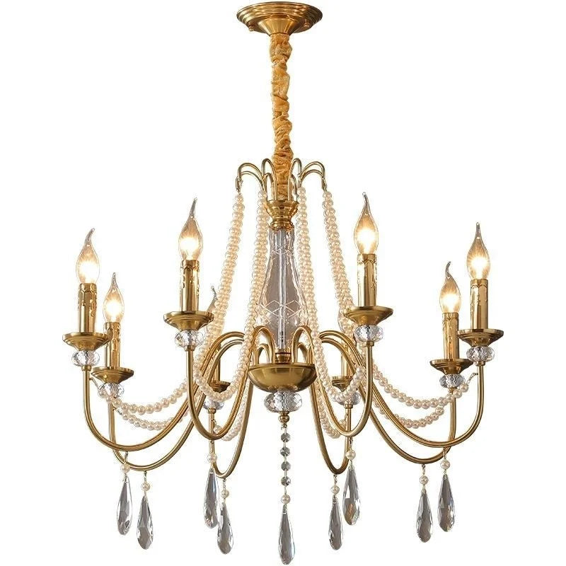 SaloEElaitte French Luxury Crystal Pearl Chandelier E14 Pendant Lamp