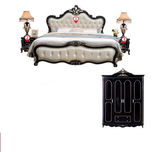 Modern Wooden Bedroom Set With Leather Upholstery And Storage