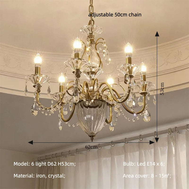 American Luxury Style Candle E14 Chandelier French Royal Living Room Led Pendant Lights Home Decor K9 Crystals Suspend Lamp