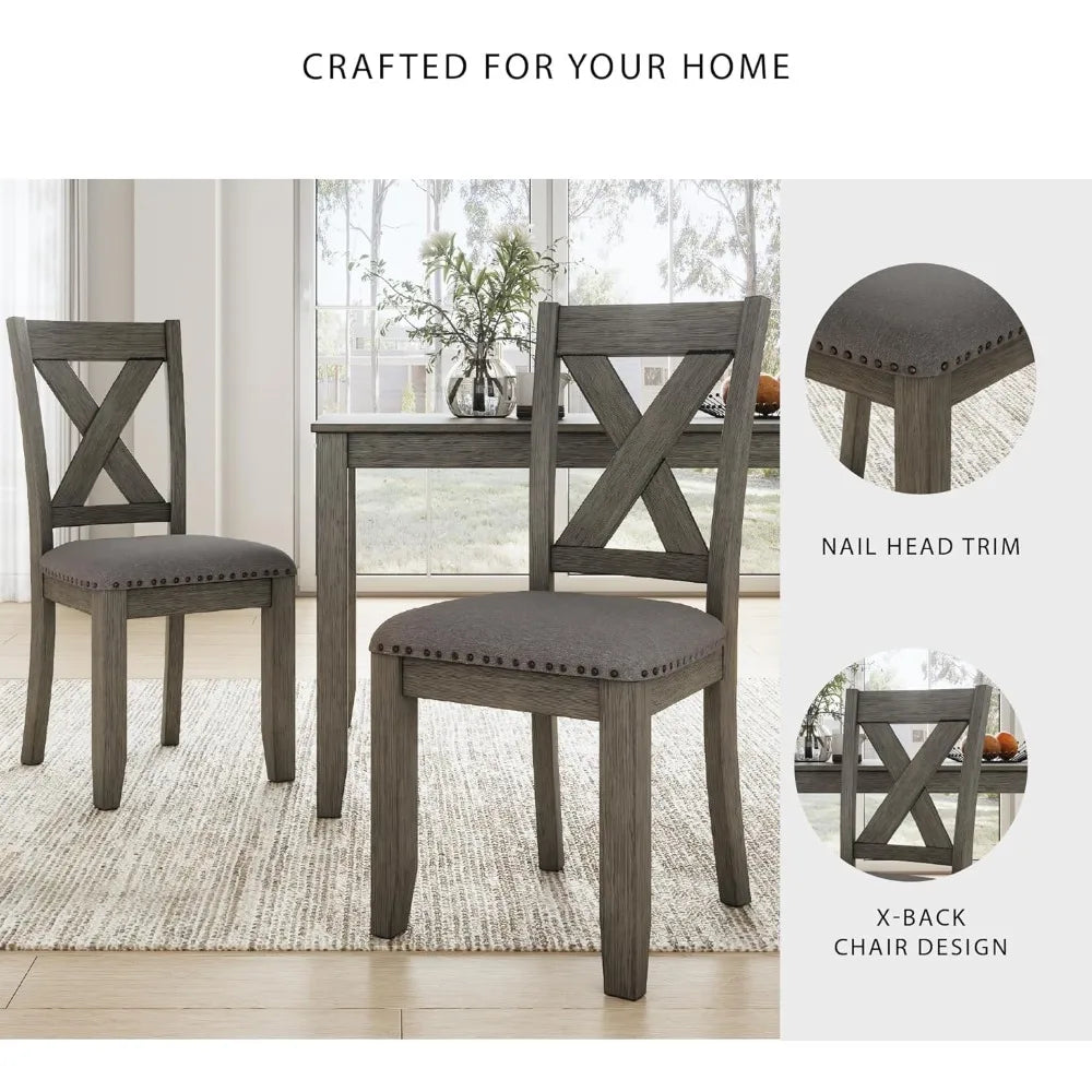 Gray 7-Piece Dining Set with Rectangular Table and 6 Upholstered X-Back Chairs 36"W x 60"D x 30"H
