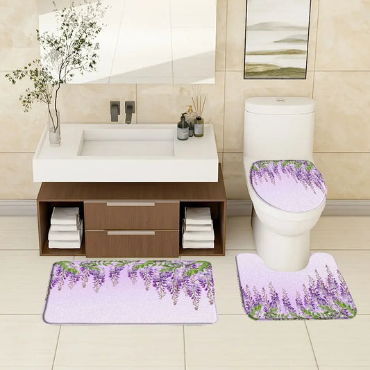 Purple Lavender Vineman Botanical Bath Rug Set For Bathroom Decor