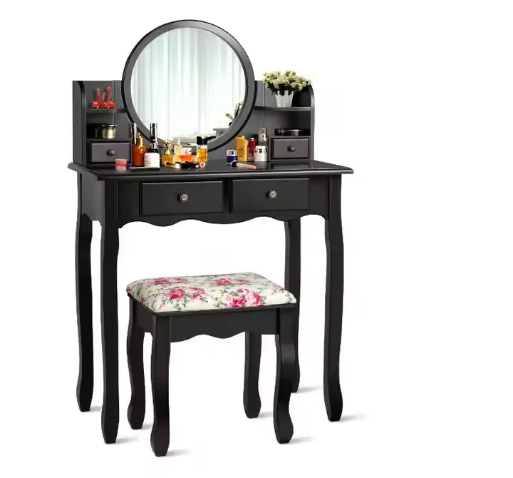 Hot Sale Bedroom Minimalist Dressing Set with Oval Mirror and 3 Drawers Wooden Dressing Table