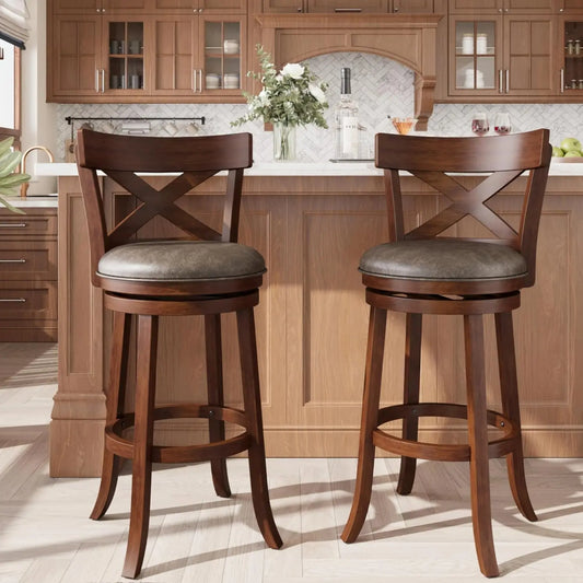 Swivel Bar Stools With Backs Wooden Set Of Two Premium
