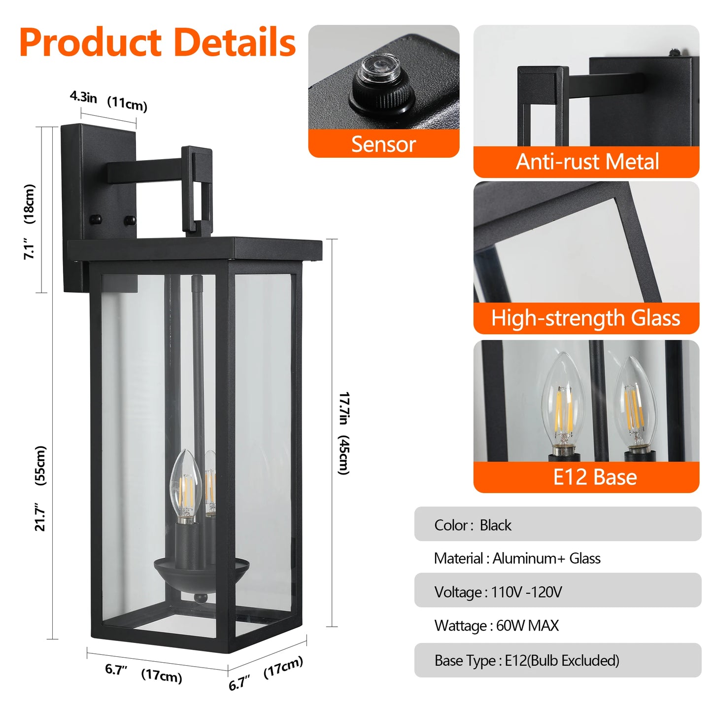 ARLGSITE Outdoor Wall Lantern With Dusk To Dawn Sensor Weatherproof
