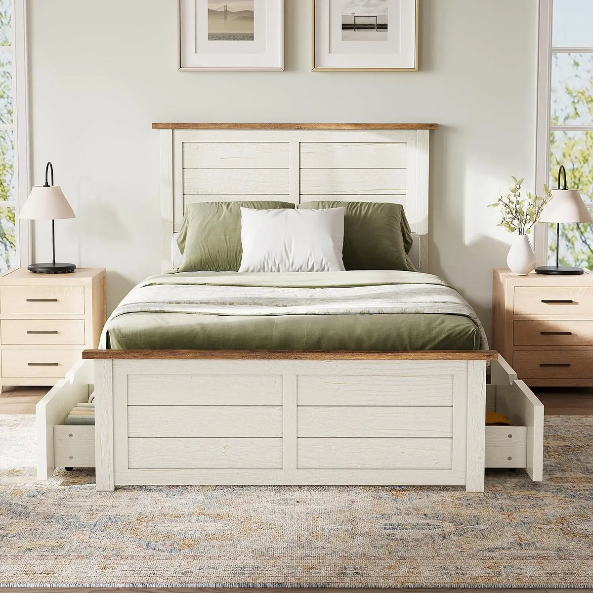 Twin Bed Frame With Headboard And 4 Storage Drawers Wood Slats