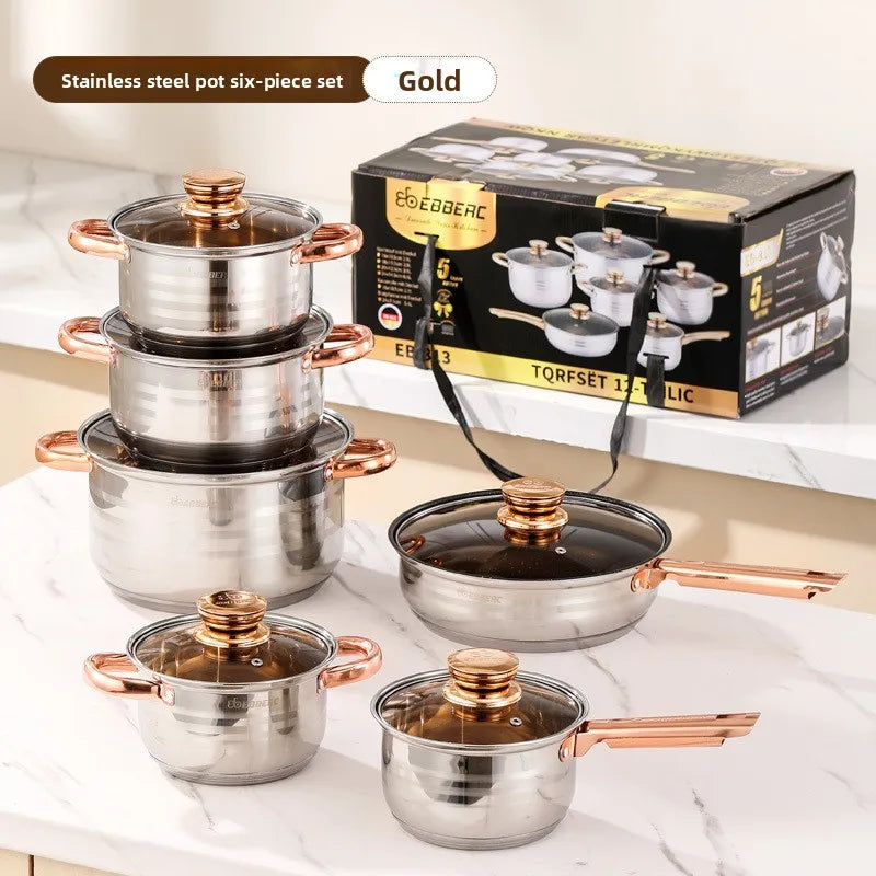 LMM Stainless Steel Pot Set Six-Piece Set Milk Pot Set