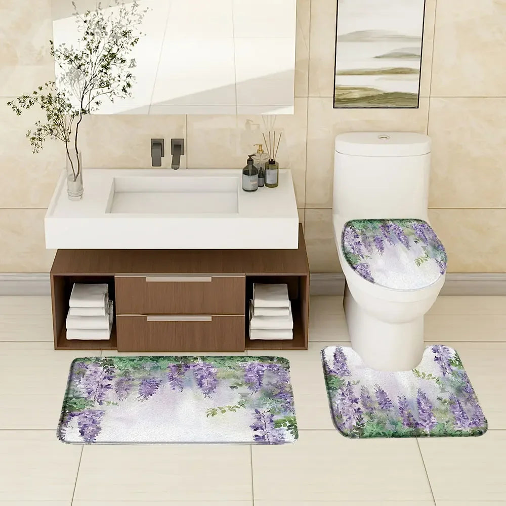 Purple Lavender Vineman Botanical Bath Rug Set For Bathroom Decor