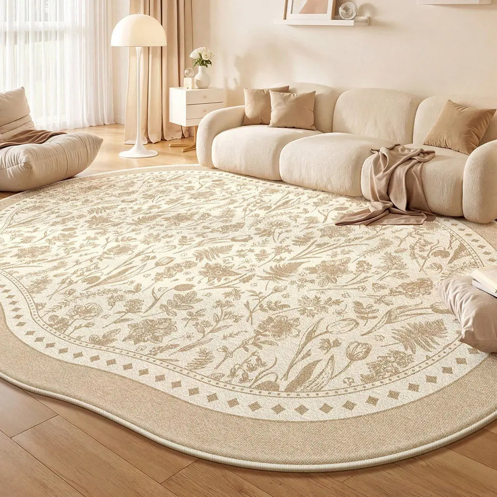 Irregular Shaped Plush Rug For Living Room With Flower Pattern