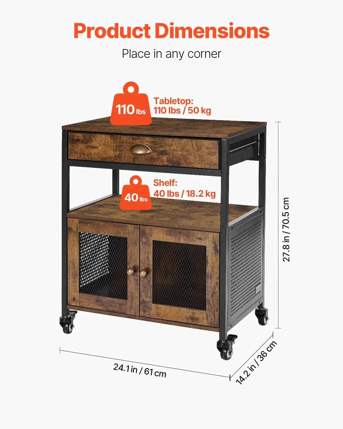 Farmhouse Coffee Bar Cabinet With Wheels And Mesh Door