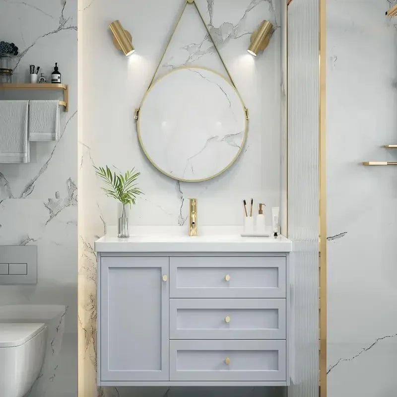 Nordic Bathroom Vanity Cabinet With Mirror Light And Ceramic Sink