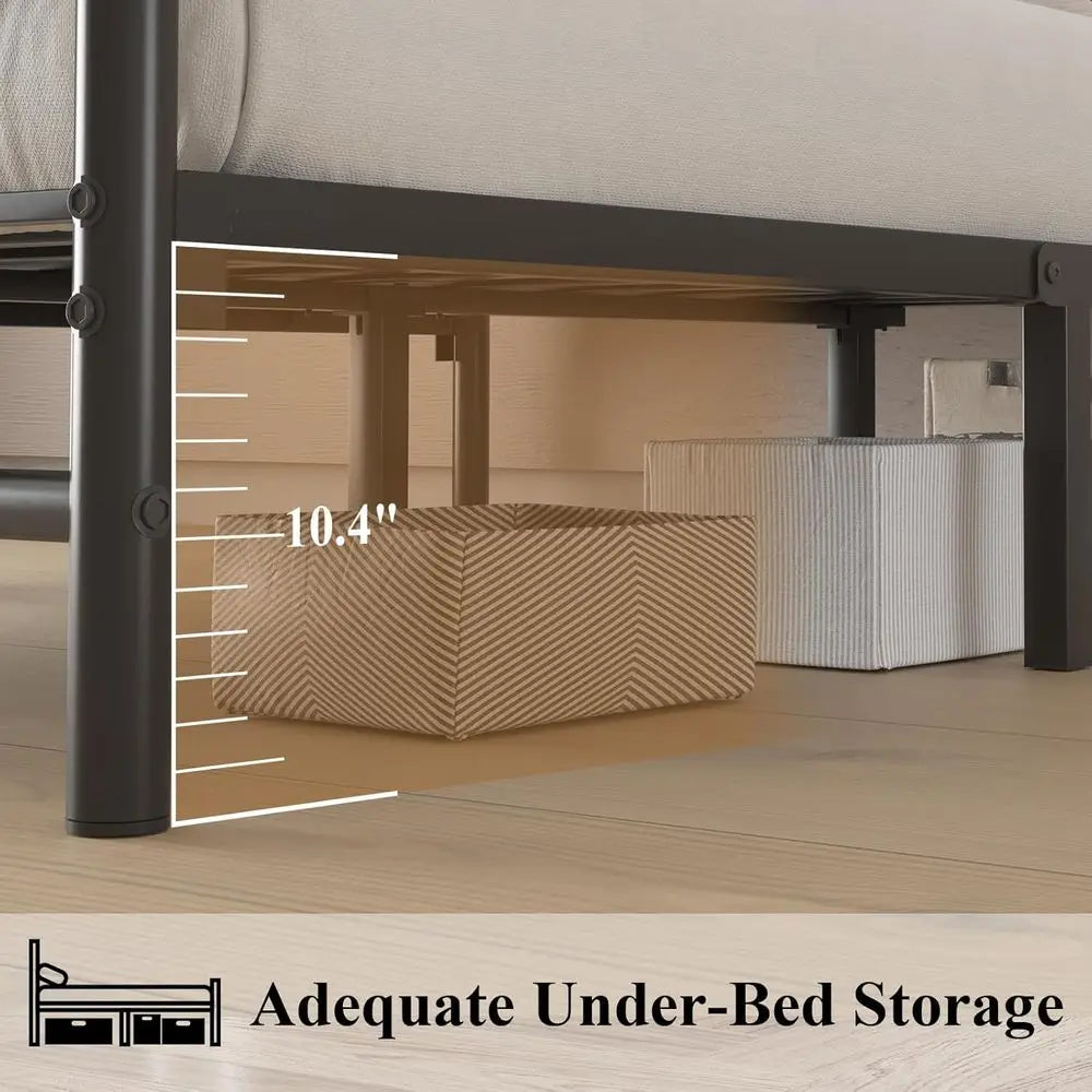 Full Metal Platform Bed With Sleek Design And Solid Slat Support