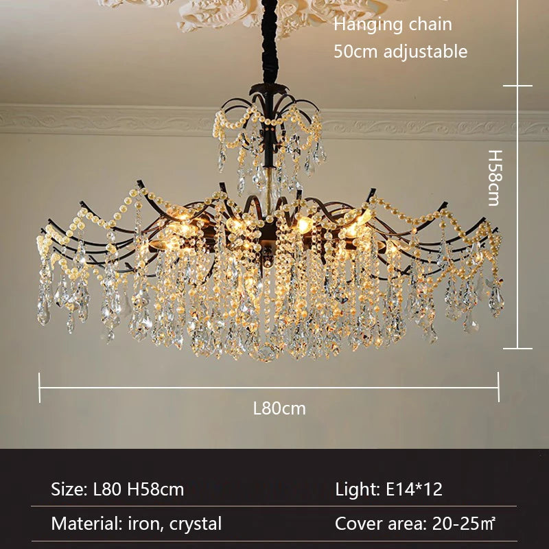 SaloEElaitte American Retro Crystal Pearl Chandeliers E14 Pendant Light