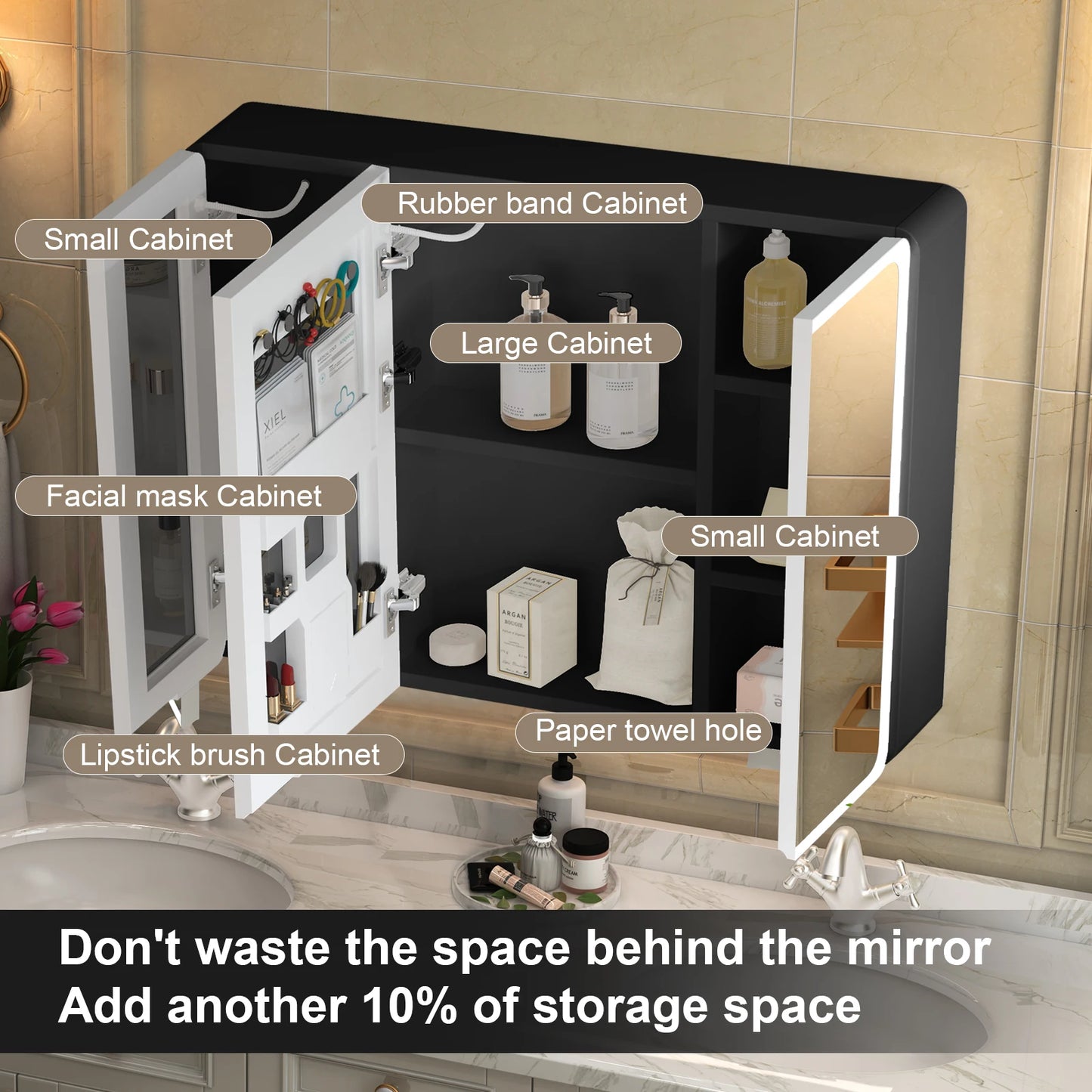 led mirror bathroom Large LED Lighted Medicine Cabinet w/ Mirror 2 Doors Medicine Cabinet Bathroom