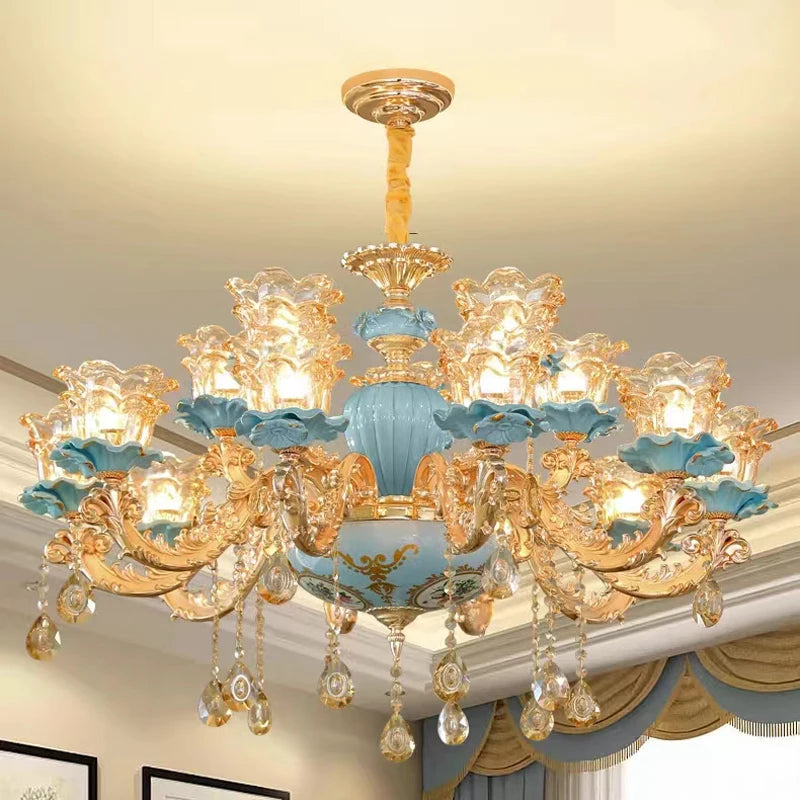 Fei Guang Lighting Ceramic Chandelier Crystal Glass Fixture