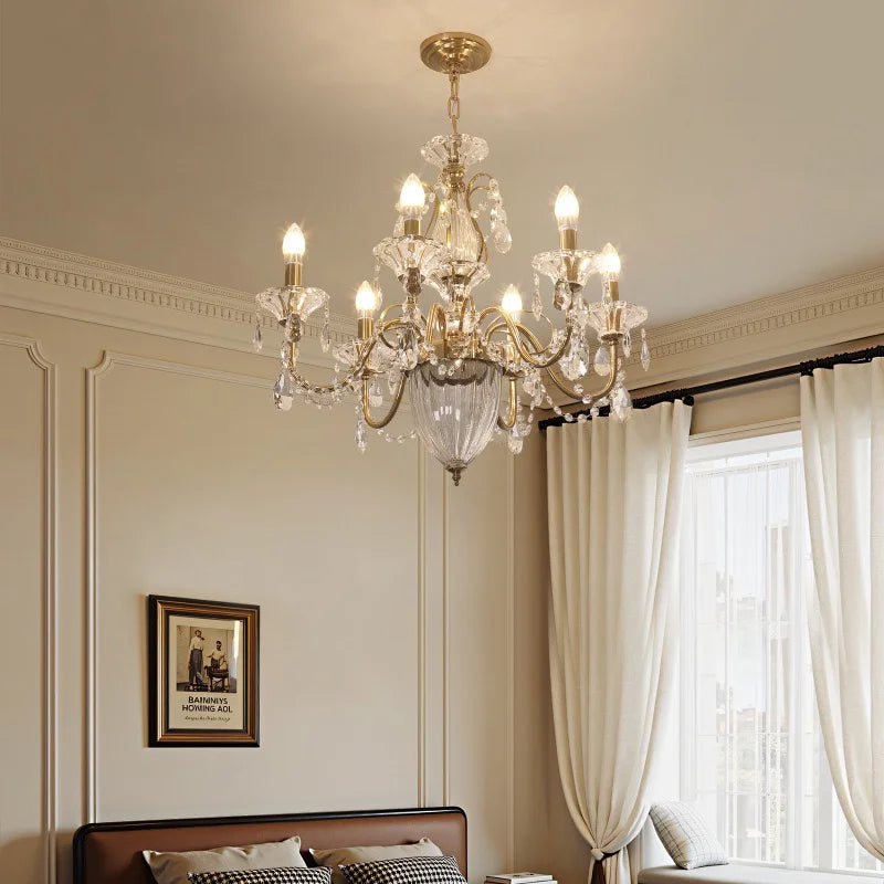 American Luxury Style Candle E14 Chandelier French Royal Living Room Led Pendant Lights Home Decor K9 Crystals Suspend Lamp