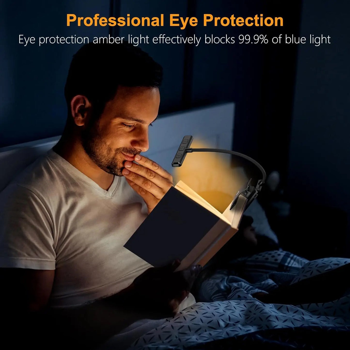 19 LED Rechargeable Book Light for Reading in Bed, 3 Color Temperatures, Stepless Dimming, 90 Hrs Runtime, Eye-Caring Clip-On Light