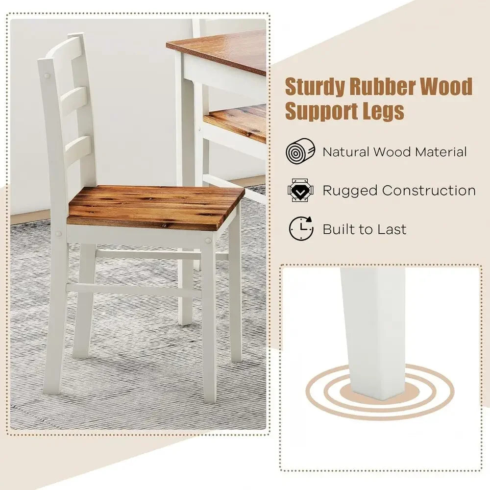 Dining Table Set for 4, Solid Wood Kitchen Table and Chairs, Farmhouse Dinette Set w Apron, Rubber Wood Legs, MidCentury Modern