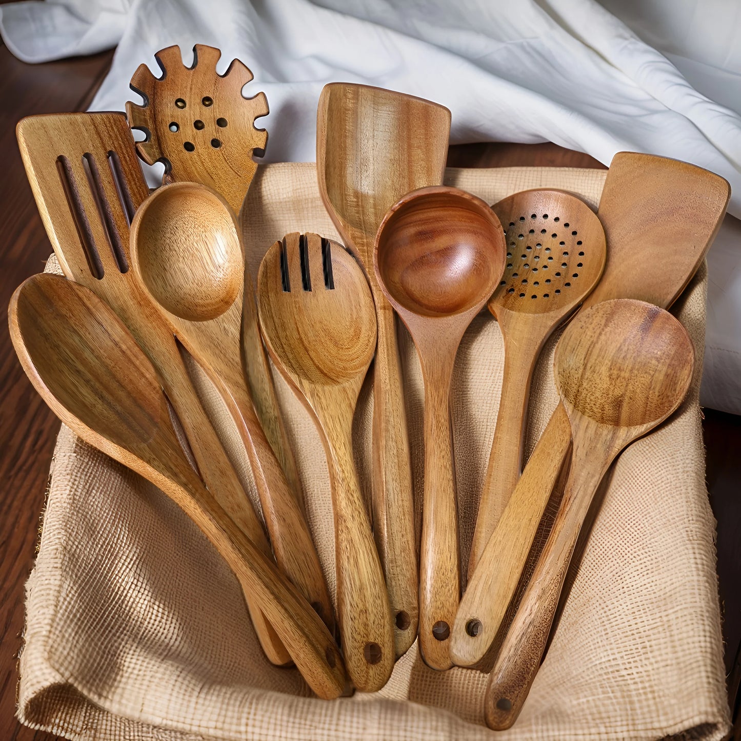 Wooden Spoons Set 10 Pieces Kitchen Utensils For Cooking