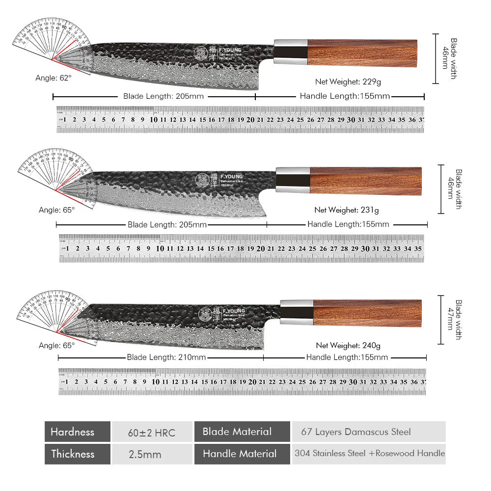 F.YOUNG Professional Kitchen Knives Damascus Steel Japanese Chef Knife Slicing Sashimi Utility Handmade Cooking Kitchen Utensils