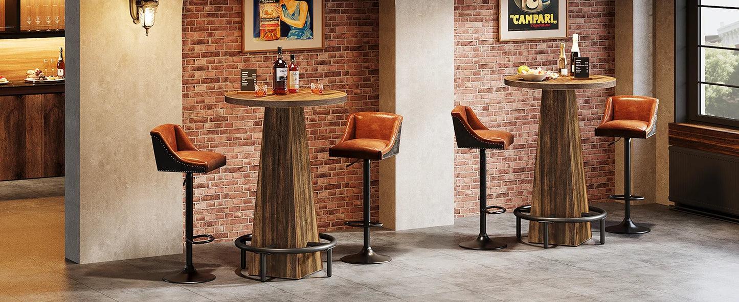 Tribesigns Round Bar Table, 37.4" High Pub Table with Metal Footrest, Drink Bar Station for Small Bars, Dining Room, Kitchen, Brown (Only Table)