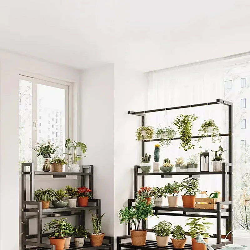 Tiered Display Plant Rack Shelf Universal Outdoor Metal Square Plant Rack Shelf Luxury Black Plantenrek Balcony Furniture