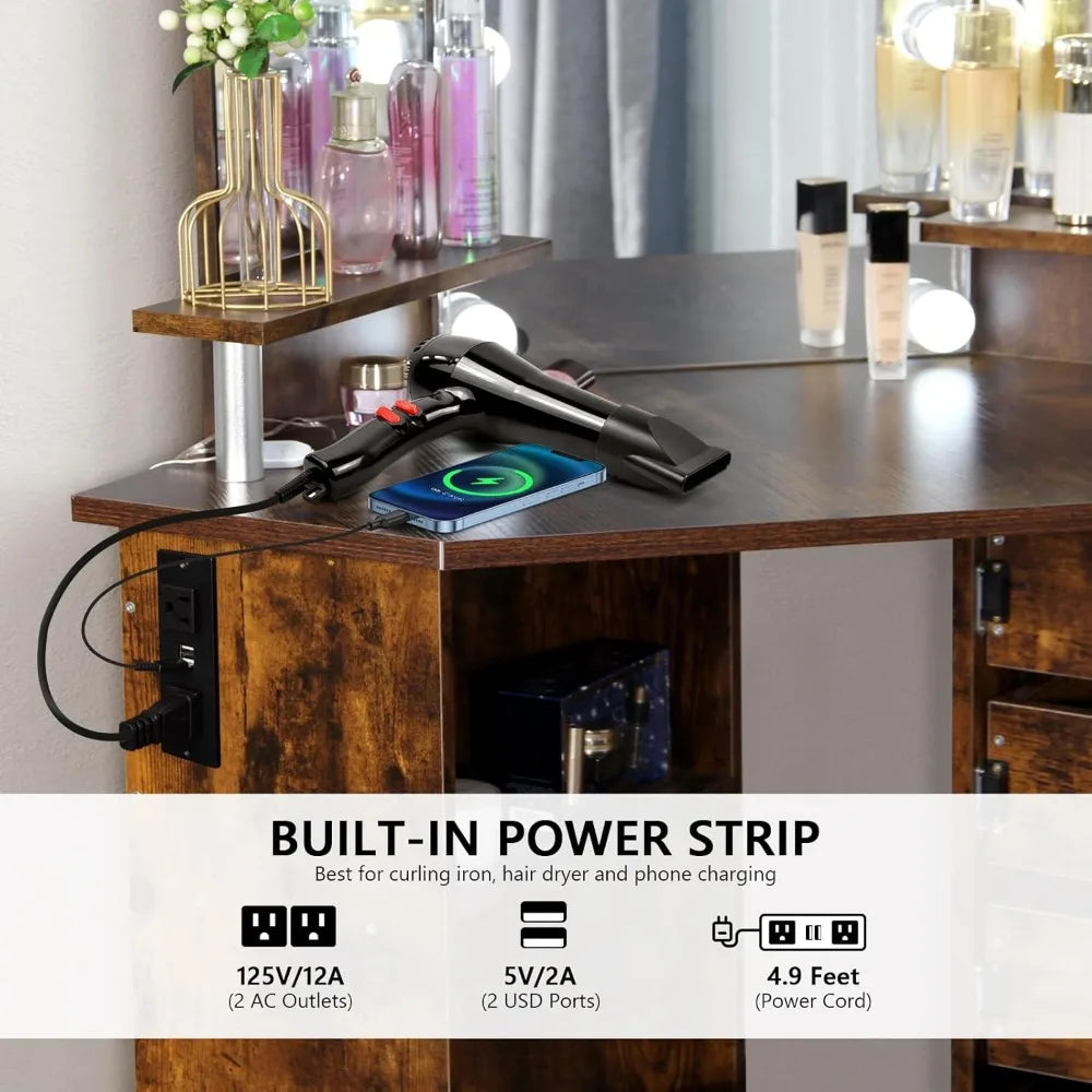 MOYU Vanity With Lights Makeup Desk Power Outlet Included