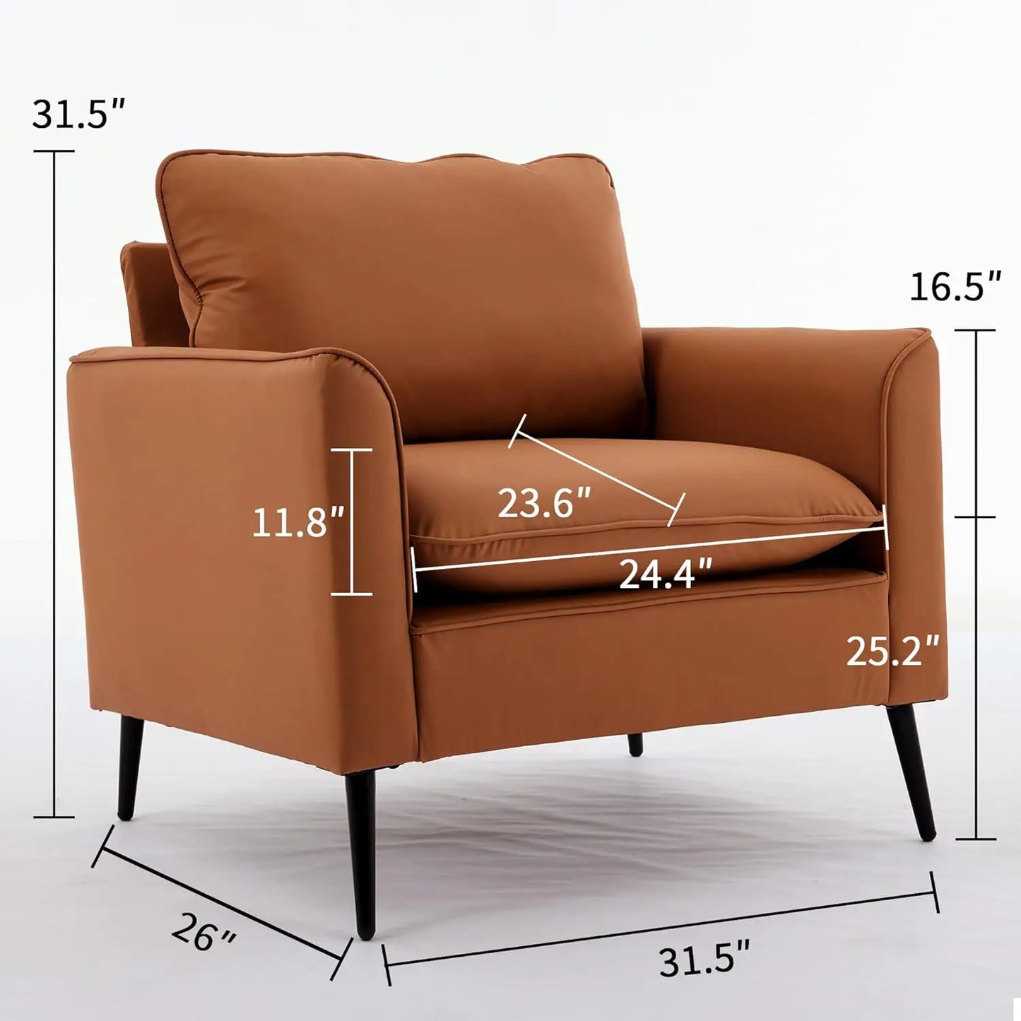 Mid-Century Faux Leather Accent Chair Set 2 w/ Removable Cushion & Metal Legs for Office Lounge Bedroom, Customized