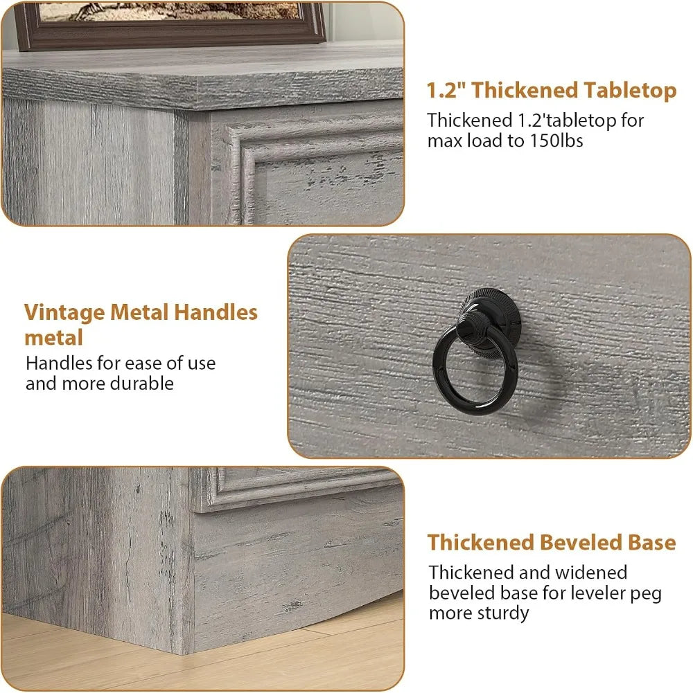 63"W 10 Drawer Dresser for Bedroom, Grey Long Chest, Easy Pulls, Taupe
