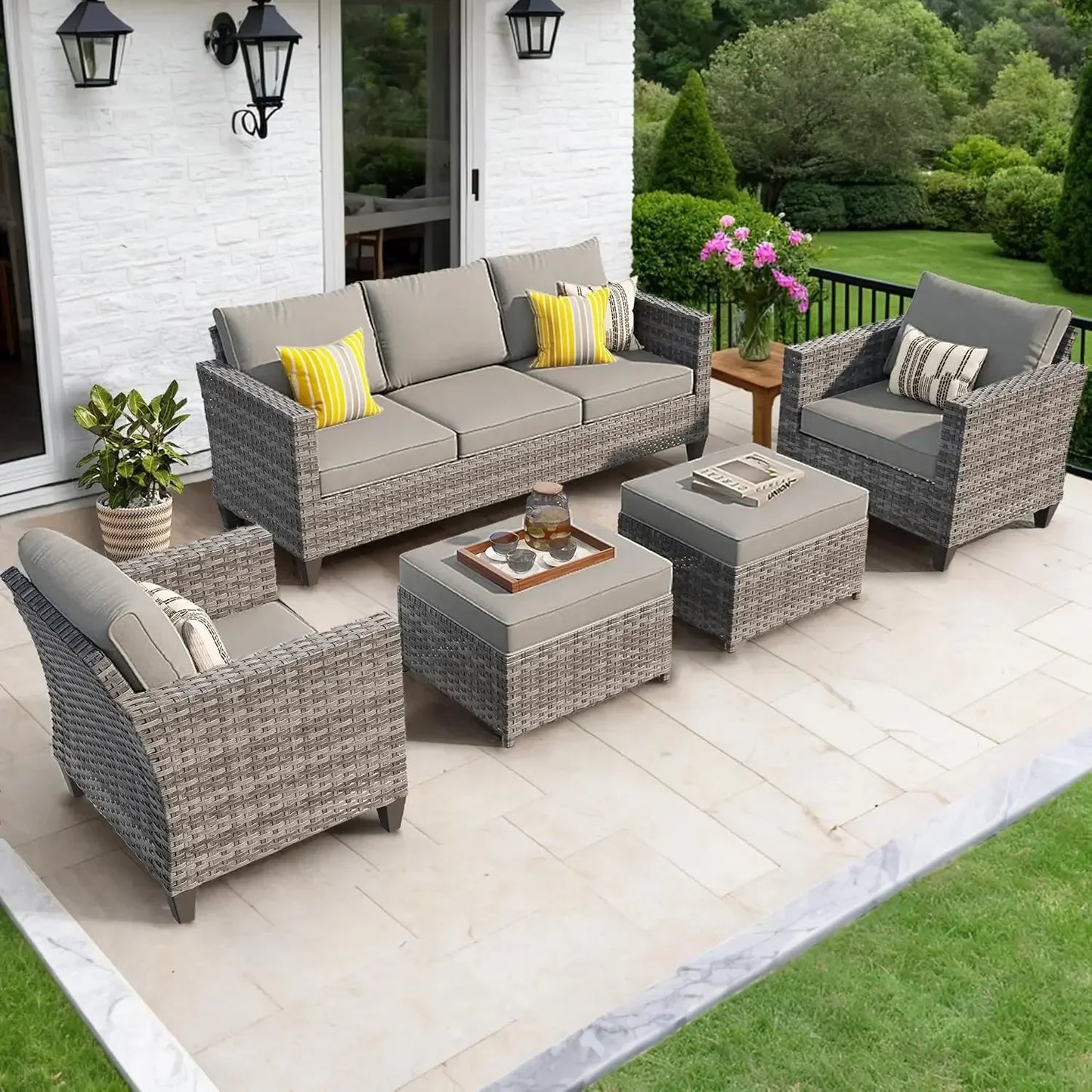 Patio Furniture Set Outdoor Wicker Sofa Couch All Weather