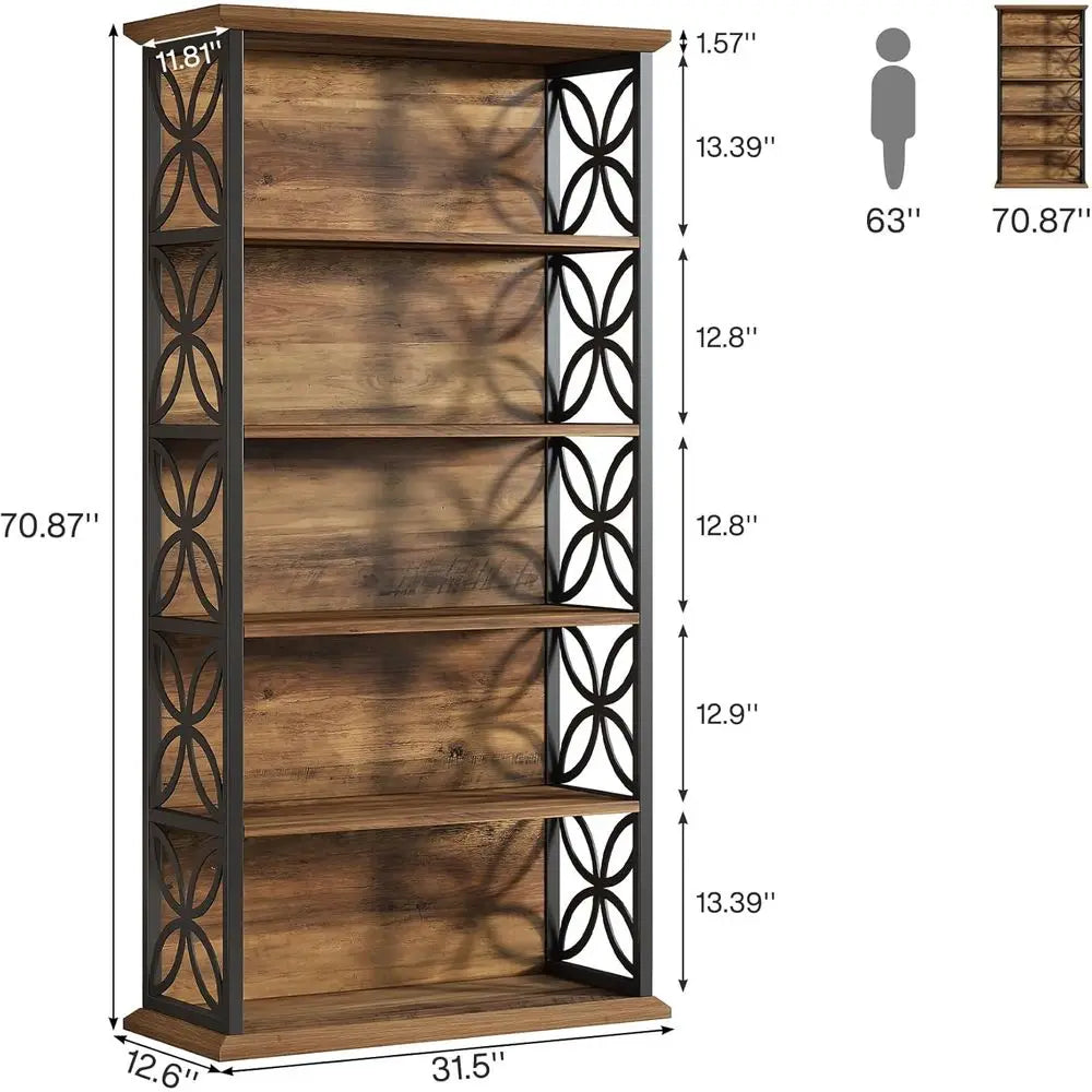 Industrial Style 6 Shelf Standing Bookcase For Home Office Storage