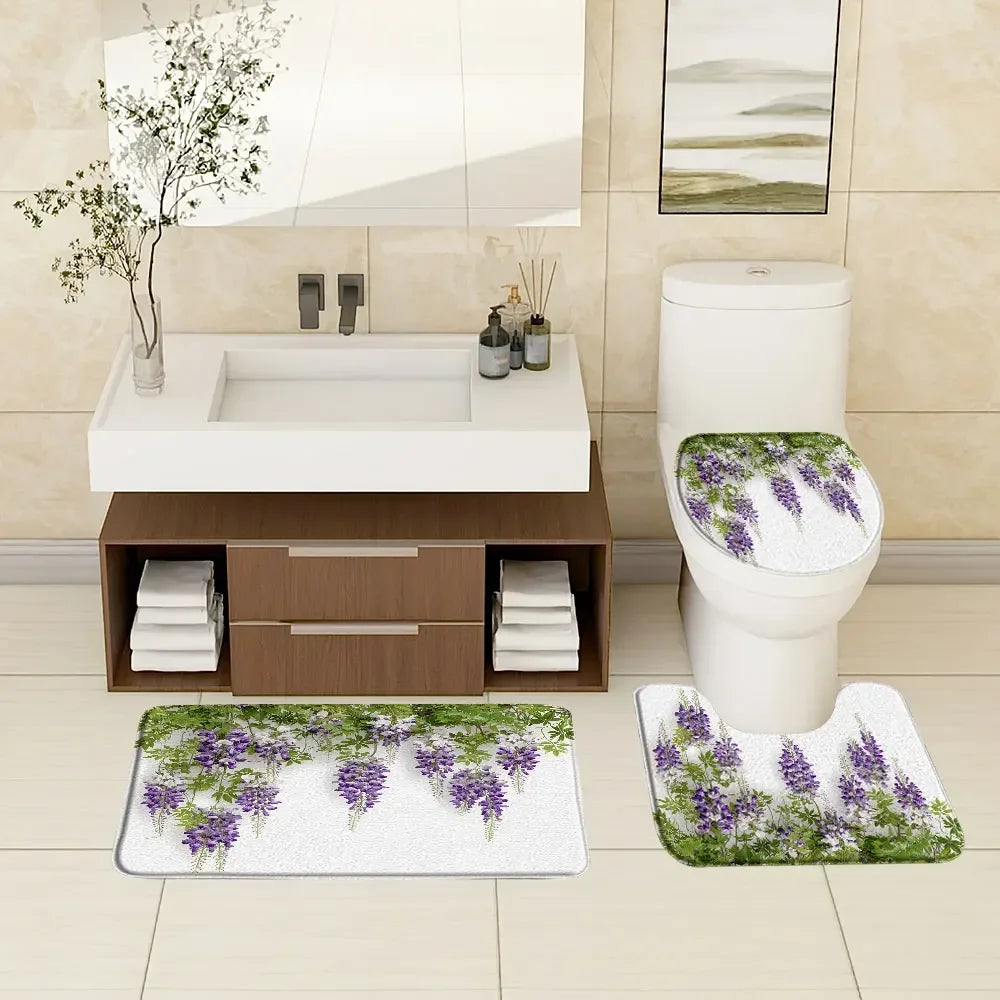 Purple Lavender Vineman Botanical Bath Rug Set For Bathroom Decor