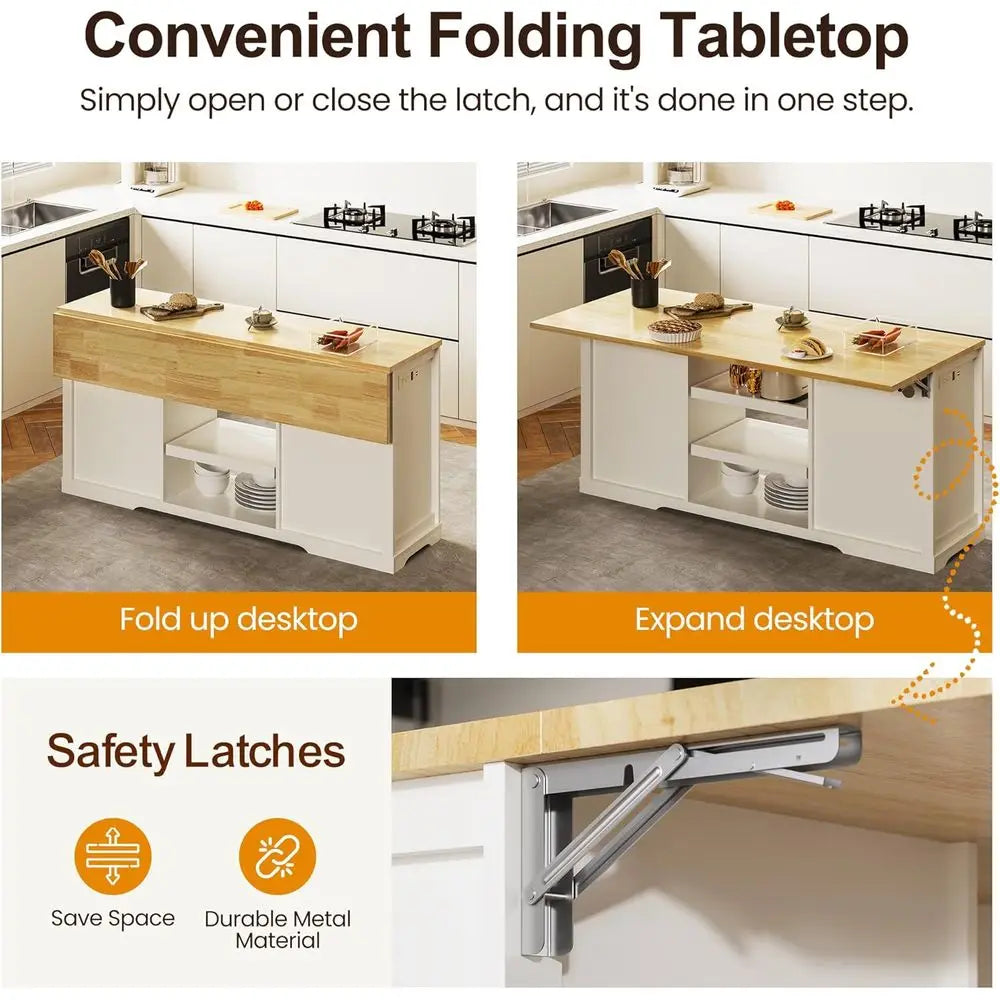 Kitchen Island With Storage And Drop Leaf Wood Top