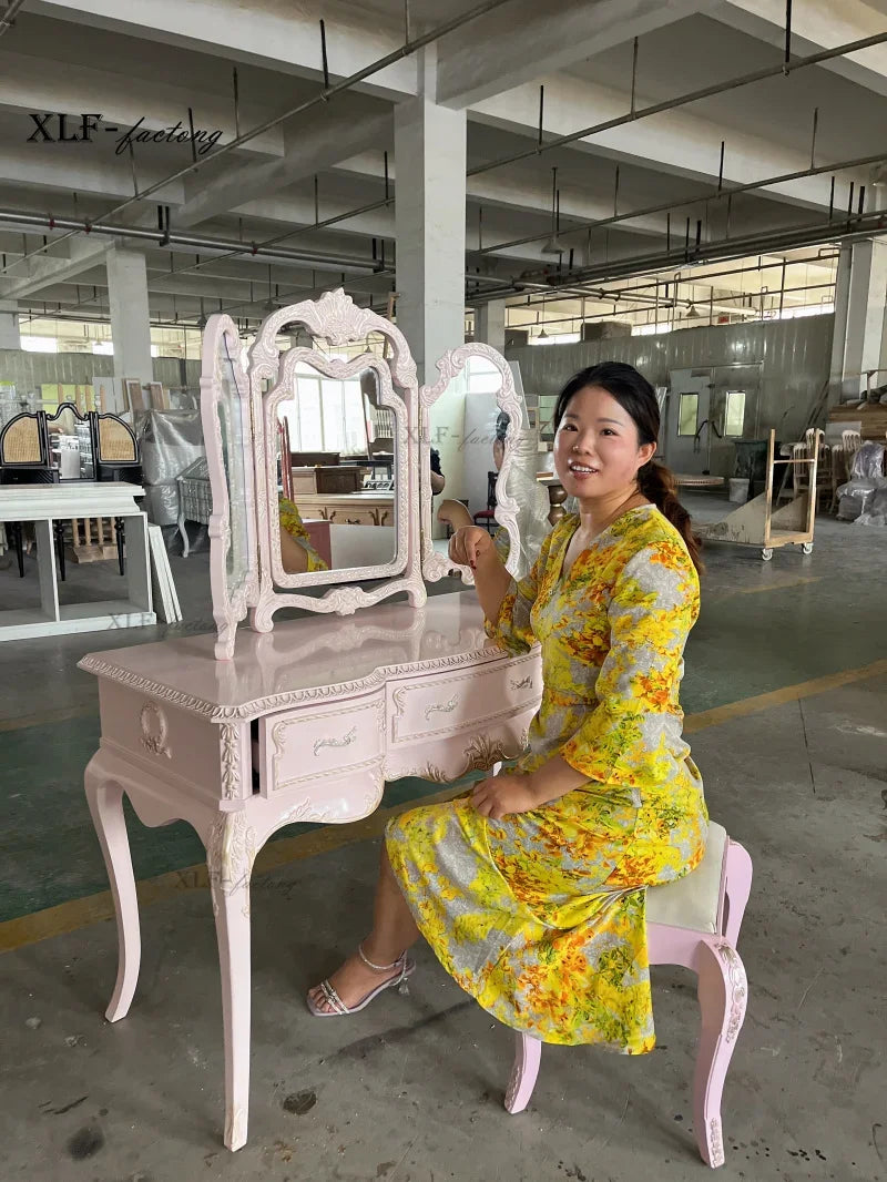 Comfortable Makeup Vanity Table Mirror Desk Stool Living Room Dresser Makeup Dressing Table Drawers Storage Bedroom Furniture