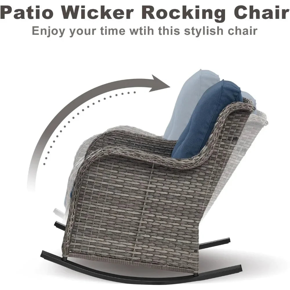 Patio Chairs Outdoor Rocking Chair - 3 Piece Wicker Patio Bistro Set Rattan Patio Furniture Rocker Chairs and Side Table