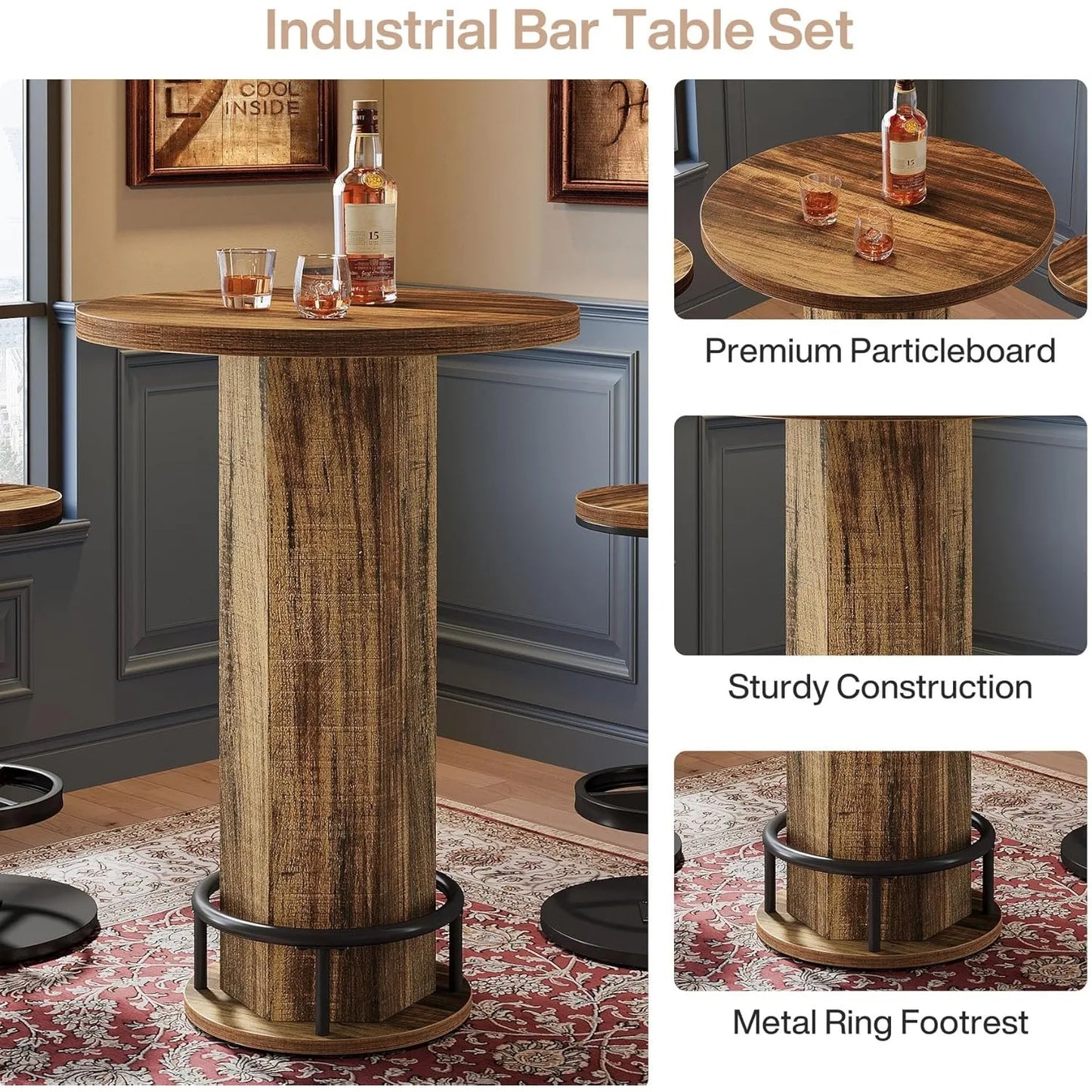 Little Tree Round Bar Table With Chairs Industrial Pub Set