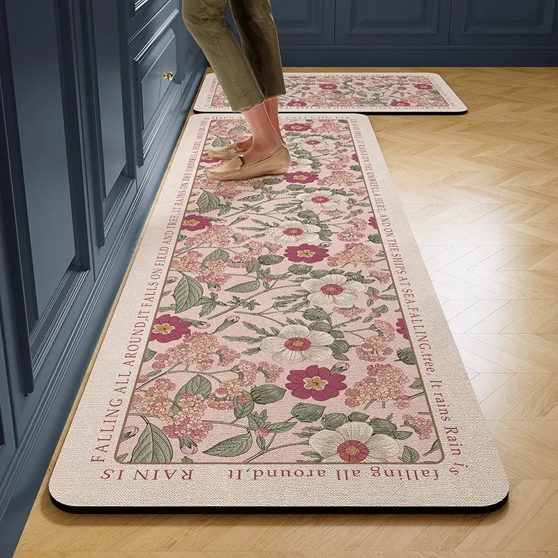 Facaishu PVC Leather Kitchen Floor Mat Non-Slip Waterproof Oilproof Rug