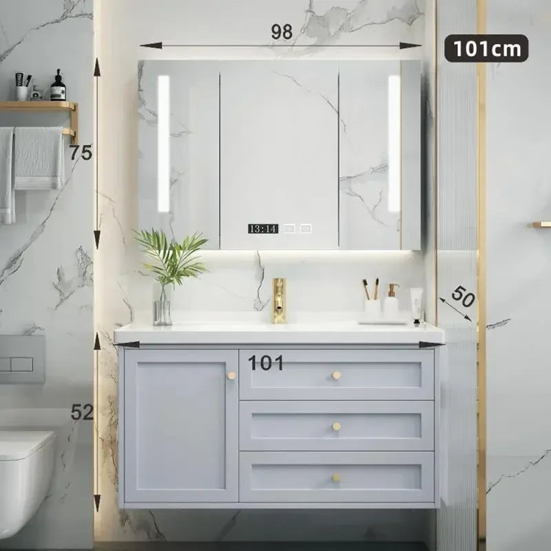 Nordic Bathroom Vanity Cabinet With Mirror Light And Ceramic Sink