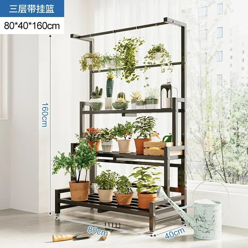 Tiered Display Plant Rack Shelf Universal Outdoor Metal Square Plant Rack Shelf Luxury Black Plantenrek Balcony Furniture
