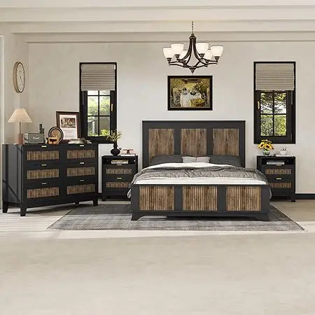 MKDK 4 Piece Queen Bedroom Set With Platform Bed Nightstands Dresser