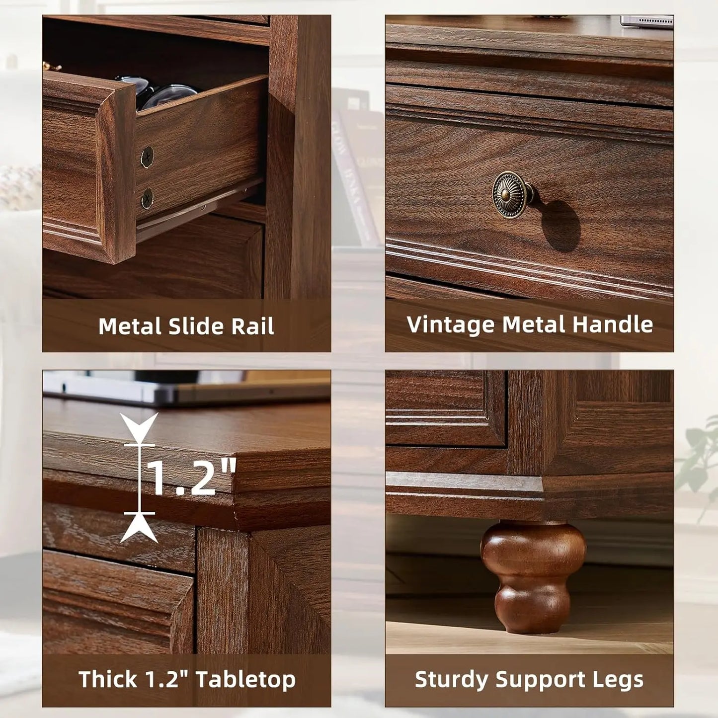 Farmhouse Nightstand With Charging Station Three Drawers Bedside Wood