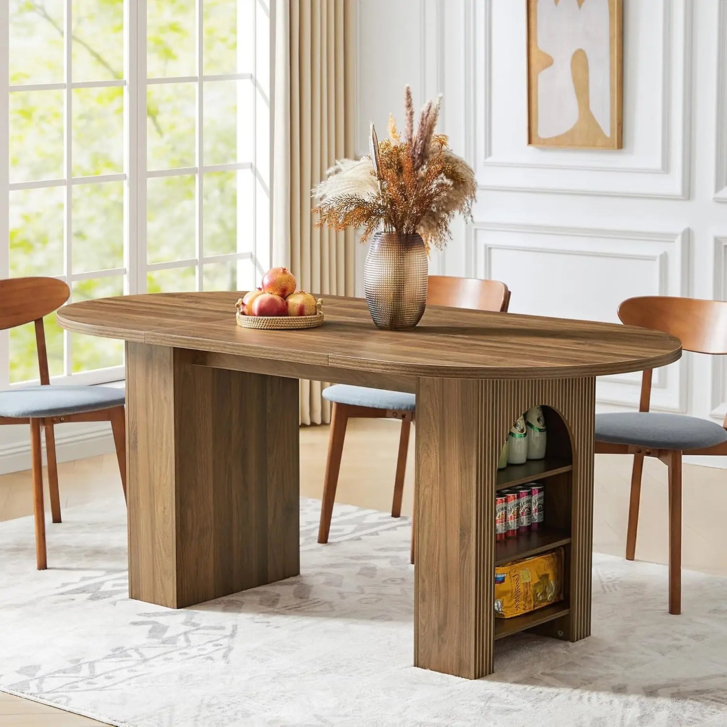 Rectangular Dining Table Modern Farmhouse Wood Strip Base