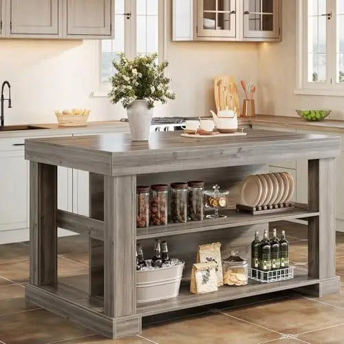 Kitchen Island With Seating And Storage Farmhouse Wood Table