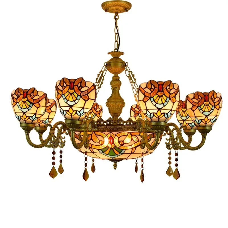 Retro Pendant Light Led Chandelier Creative Stained Glass Baroque Style Bar Bedroom Living Room Crystal